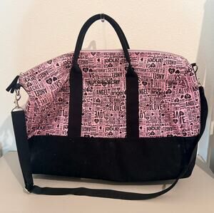 Victoria's Secret Pink & Black Logo Weekender Duffle Bag Travel Gym Tote